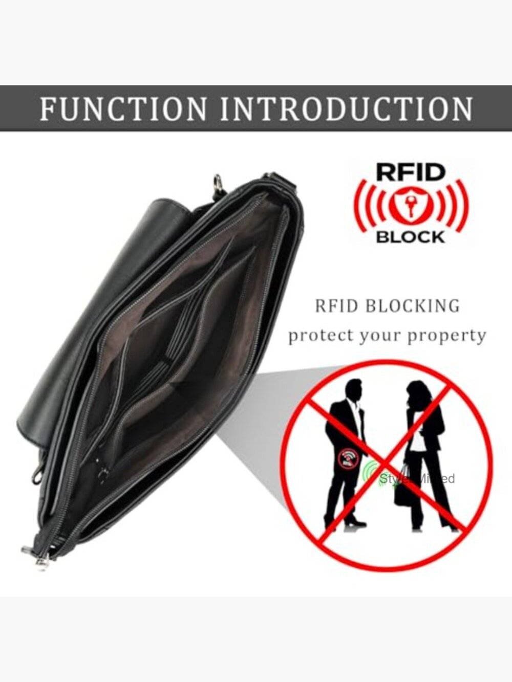 Anti Theft Crossbody Bag with RFID Blocking, Vegan Leather Travel Purse - Picture 3 of 7